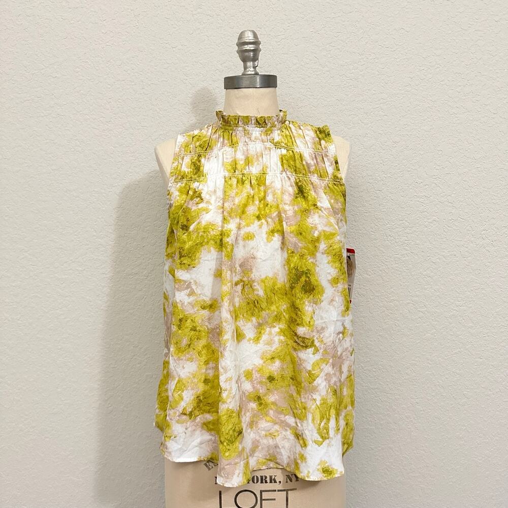 JOIE Fern Top Summer Porcelain Print Sleeveless Smocked Blouse NWT